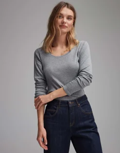 Damen OPUS Basics | Shirts^Langarmshirt Sorana Grau Online Bestellen